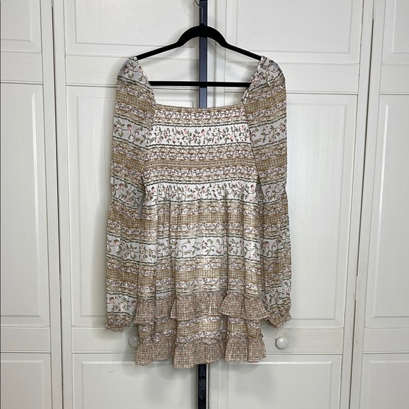Koko & Mason Women’s Ivory Floral Print Long Sleeve Mini Dress Sz M Smocked NWT - Picture 1 of 13